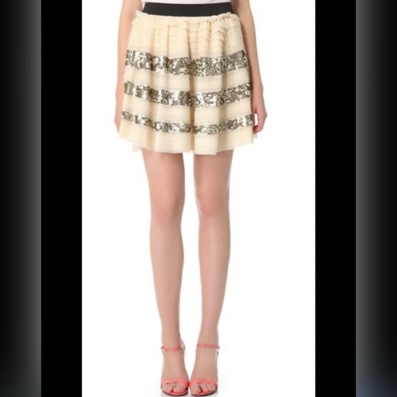 Free People Gold Sequin Tiered Mini Circle Skirt Size S - Picture 1 of 6